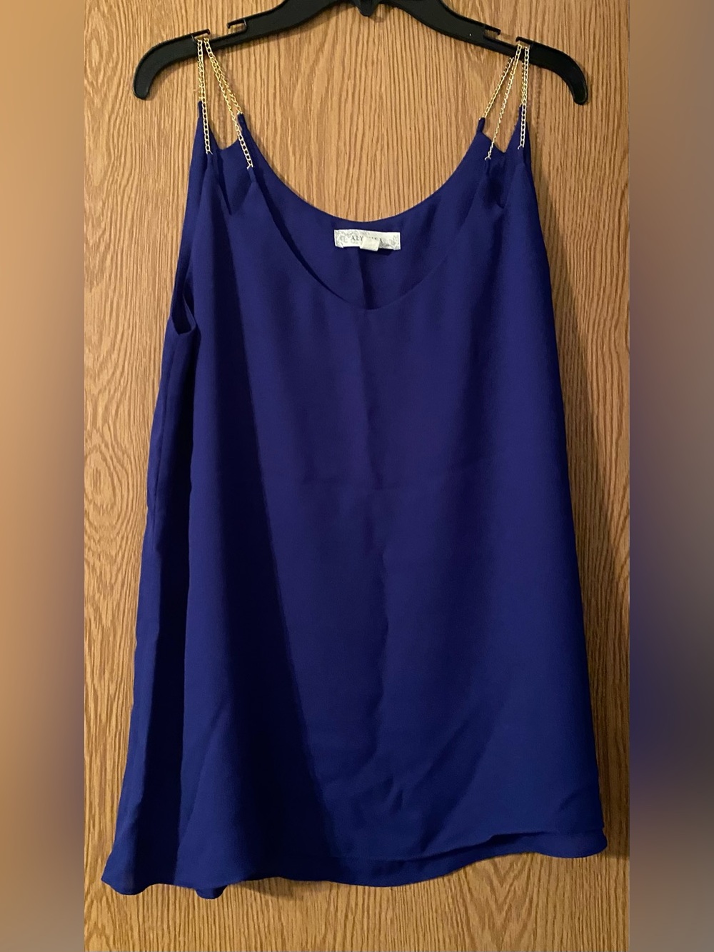 Royal Blue Women's Top with Gold Chain Straps. Size Small